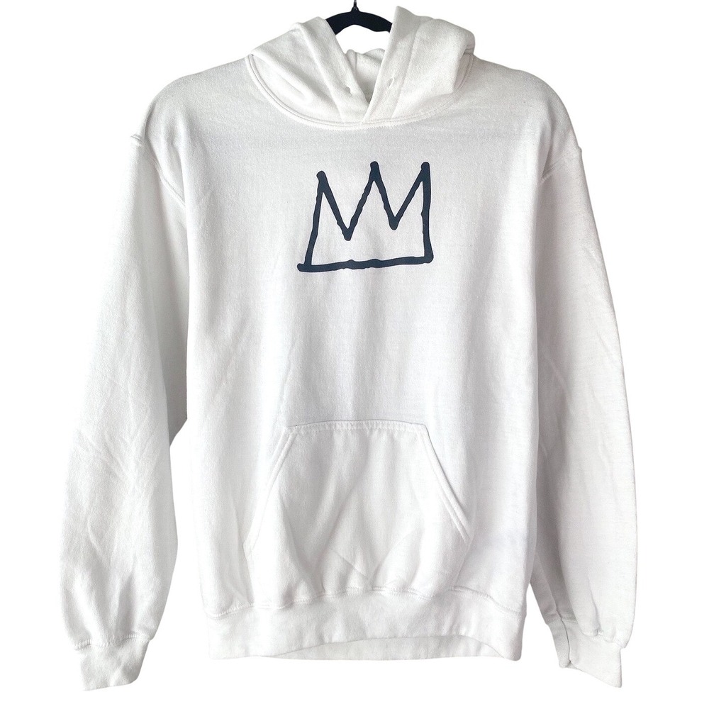Jean Michel Basquait Mens Hoodie S White Artsy Graphic Streetwear Skater